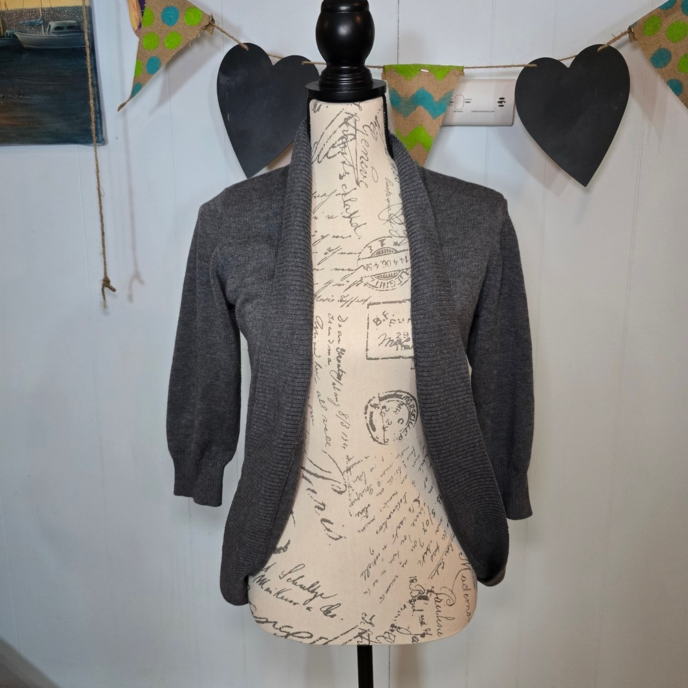Verve Ami Womens Gray Open Front Shawl Collar Cardigan Cinched Back Size Small